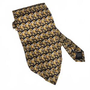 Necktie / Protocol / 60" / 4" / Korea - Vtg Geometric Op Art Yellow Gold Blue